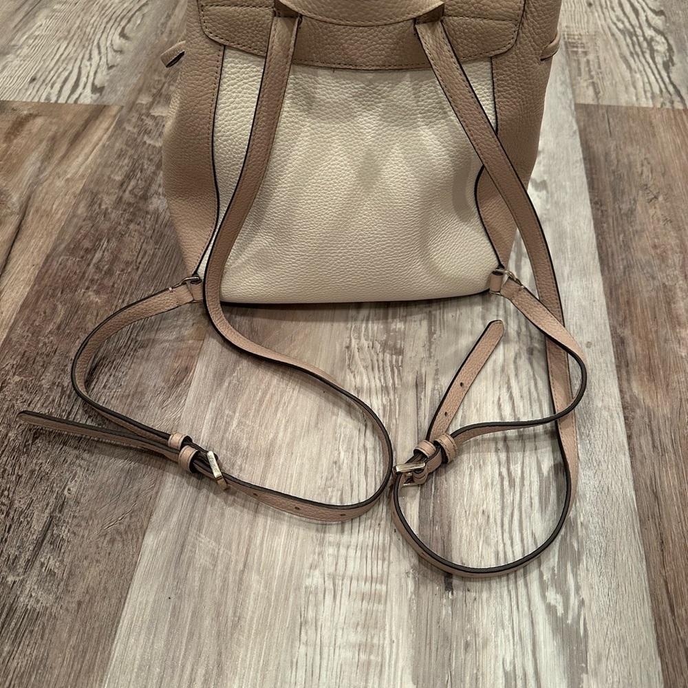 Kate Spade Leila Drawstring Medium Flap Leather Backpack Warm Beige - Picture 3 of 16